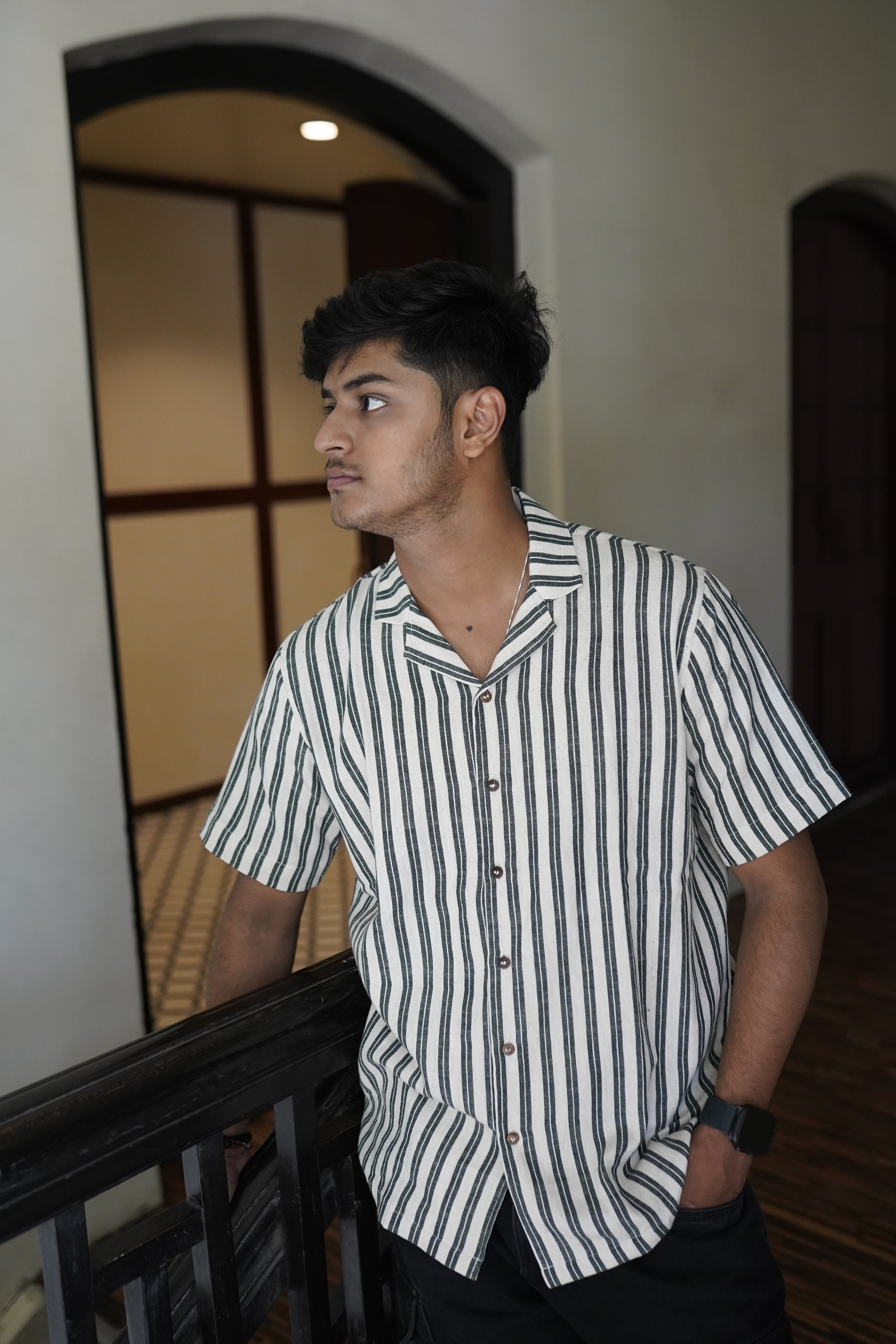 Pure Kala Cotton shirt green stripes