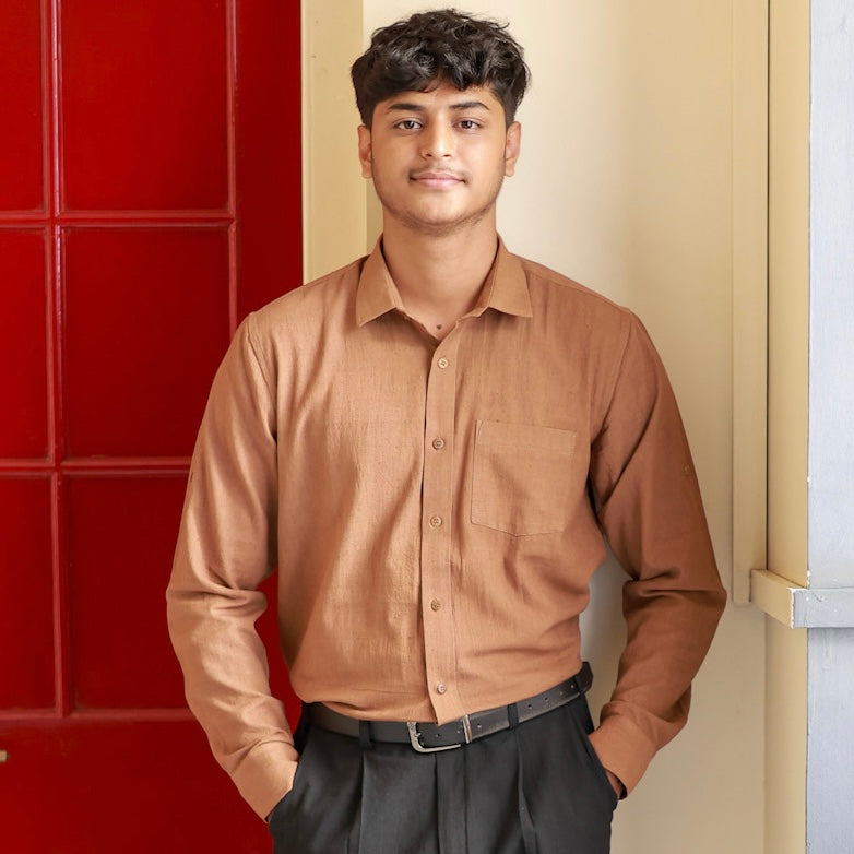 Classic Collar – Full Sleeve – Single Pocket – Handspun Khadi – Brown