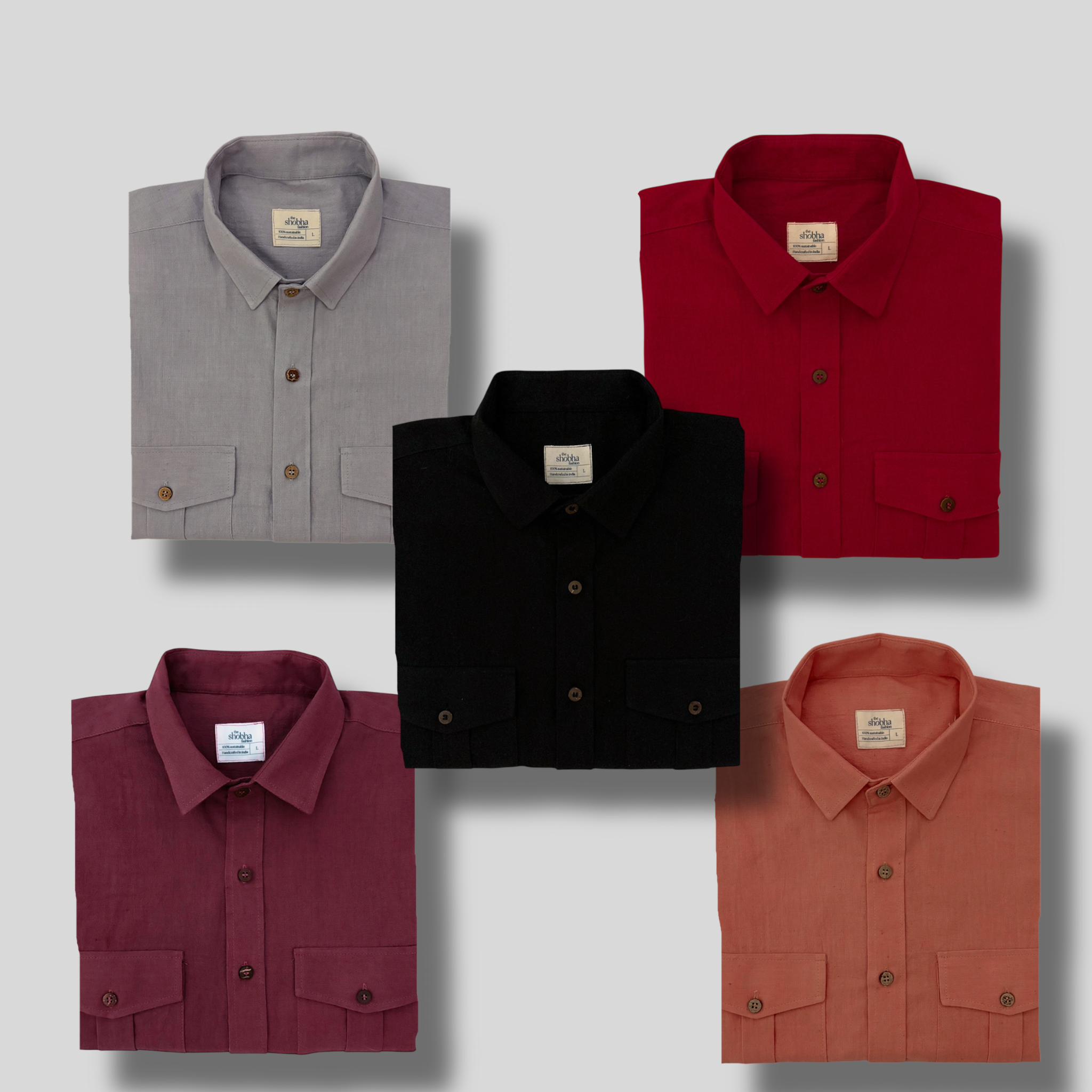 Khadi Shirt Set of Five — Classic Collar · Double Pocket