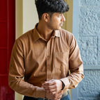 Classic Collar – Full Sleeve – Single Pocket – Handspun Khadi – Brown