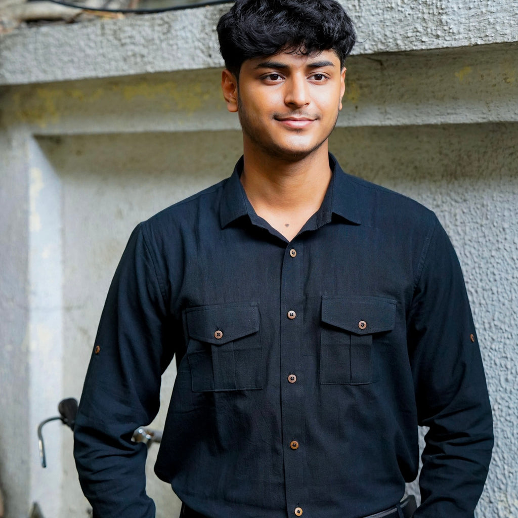 Khadi Shirt Duo — Classic Collar · Single & Double Pocket