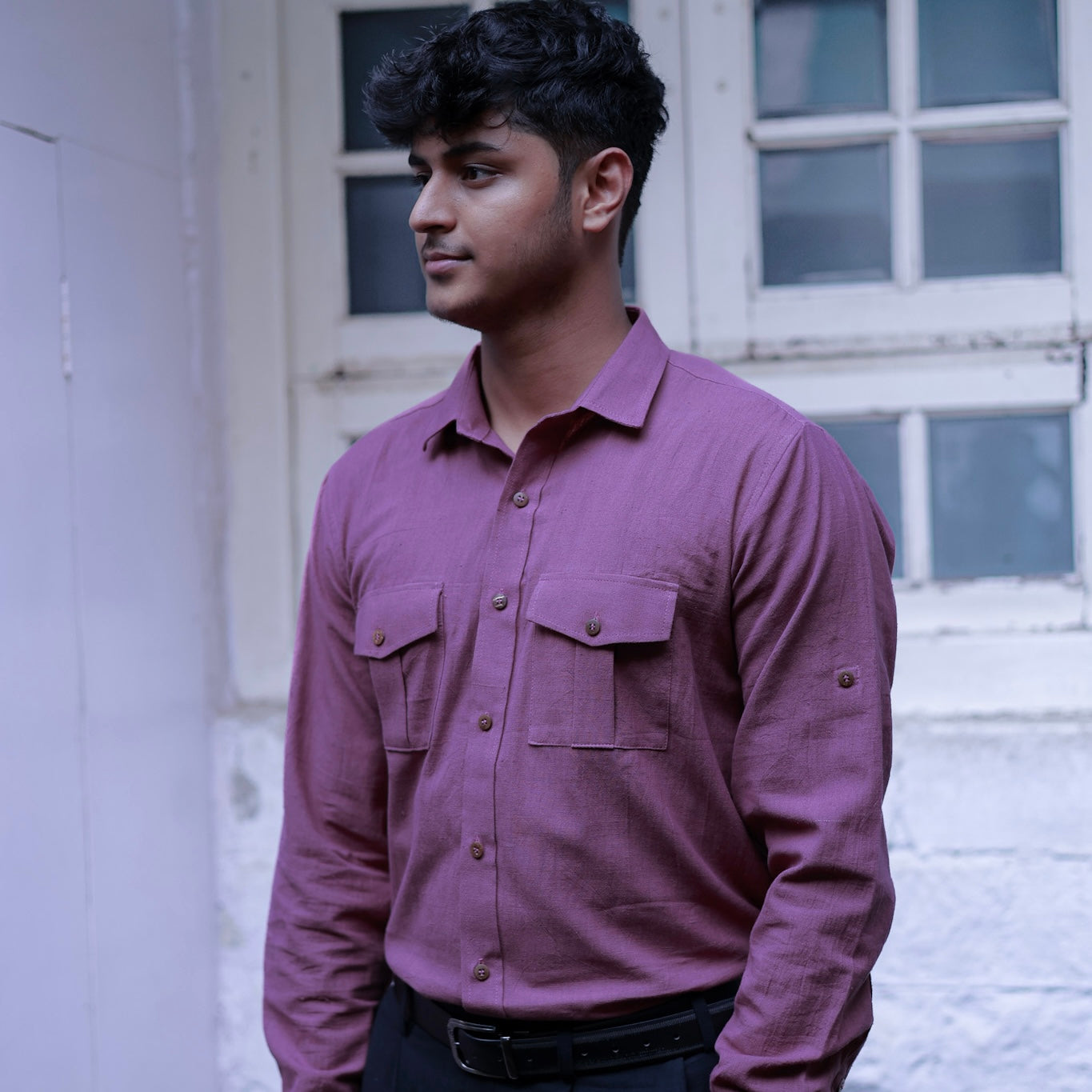 Khadi Shirt for Men – Double Pocket, Full Sleves- Mauve