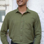 Classic Collar – Full Sleeve – Single Pocket – Handspun Khadi – Olive Green