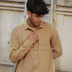 Classic Collar – Full Sleeve – Single Pocket – Handspun Khadi – Desert Khaki