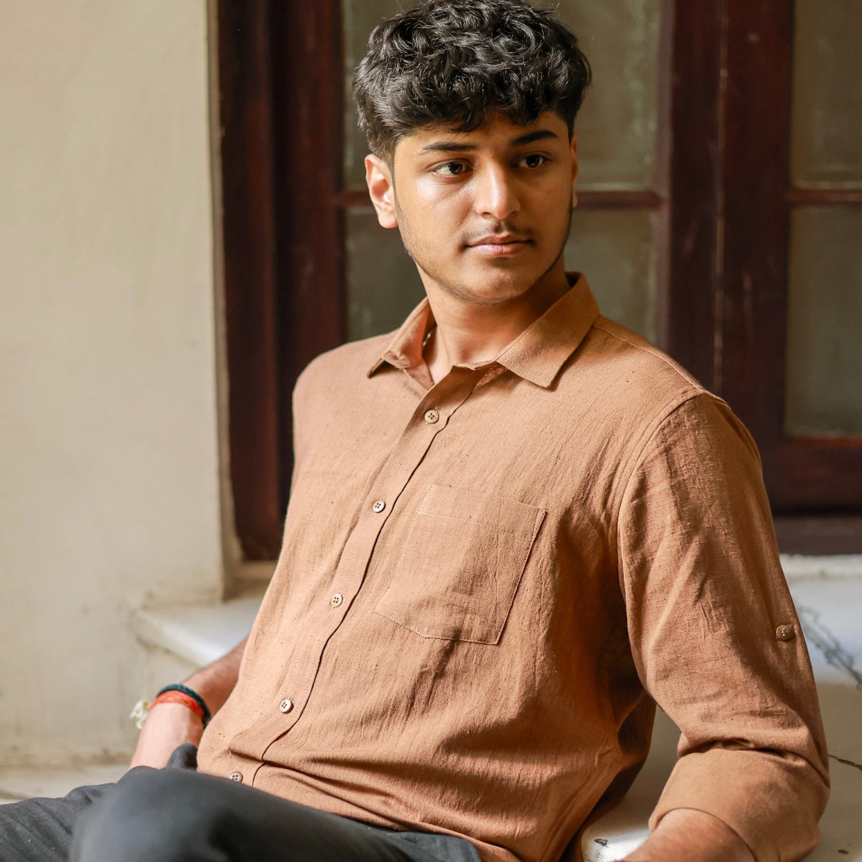 Classic Collar – Full Sleeve – Single Pocket – Handspun Khadi – Brown