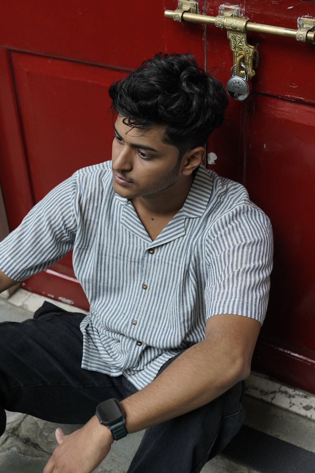 Pure Kala Cotton shirt Blue stripes.