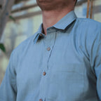 Classic Collar – Full Sleeve – Single Pocket – Handspun Khadi –  Blue