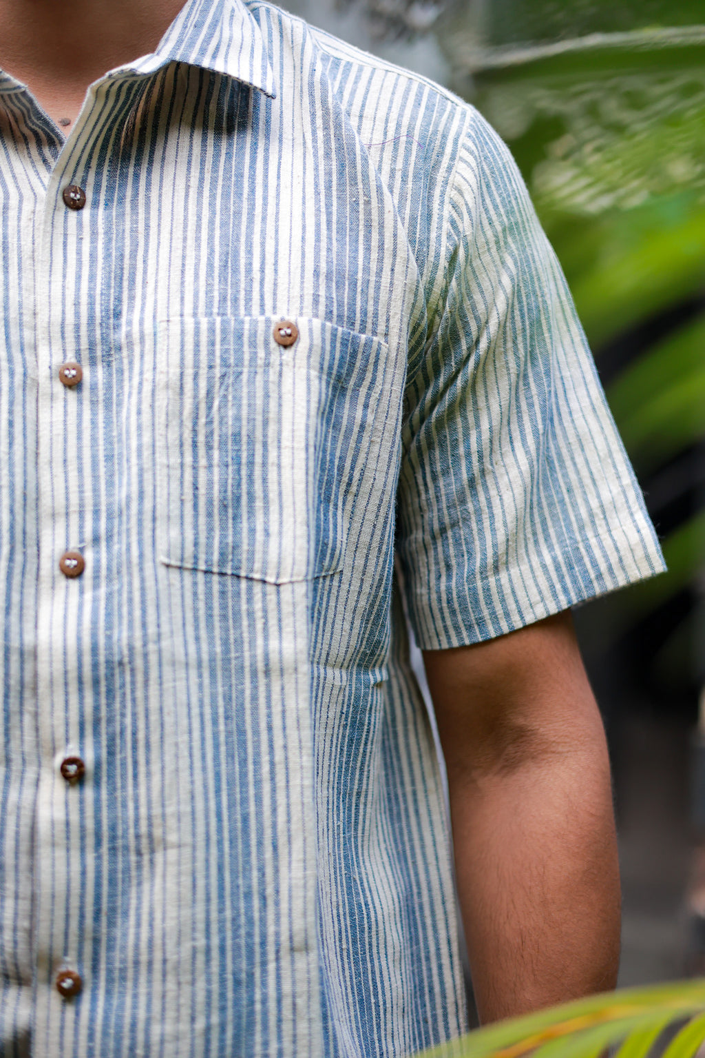 Kala Cotton Shirt for Men –  Double Pocket, Half Sleeves – Blue & White Stripes