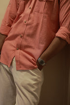 Classic Collar – Full Sleeve – Double Pocket – Handspun Khadi – Orange