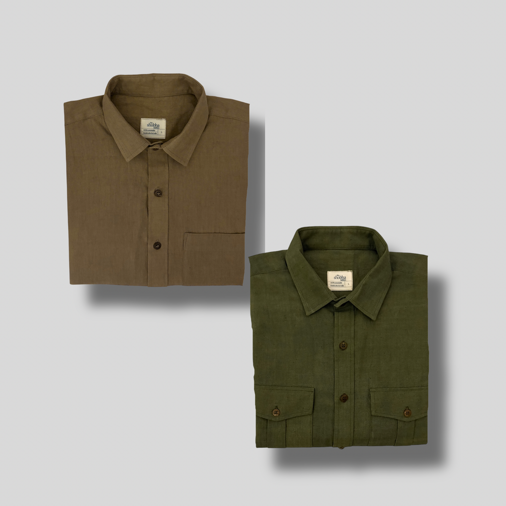 Khadi Shirt Duo — Classic Collar · Single & Double Pocket