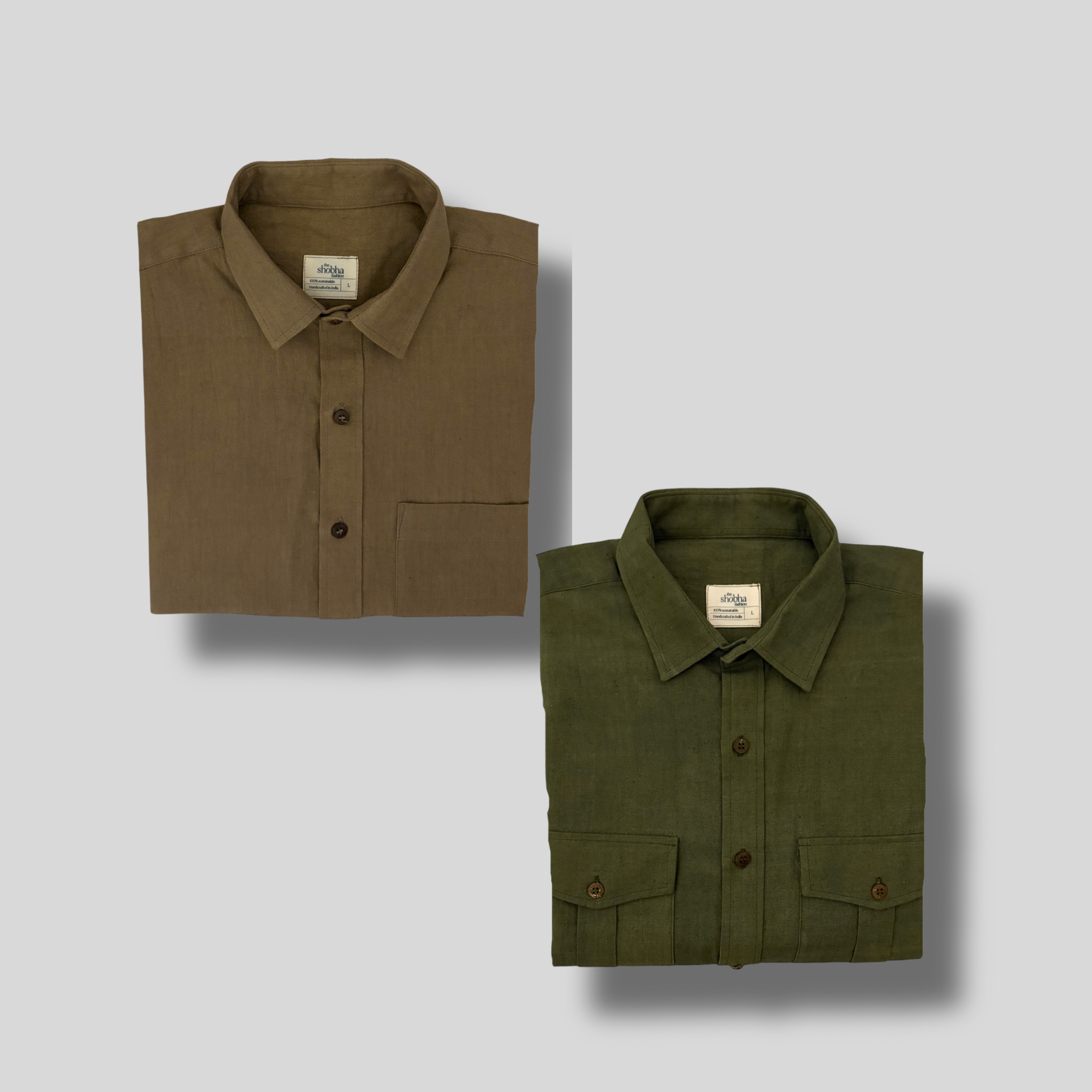 Khadi Shirt Duo — Classic Collar · Single & Double Pocket