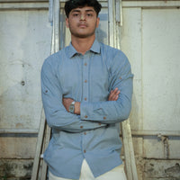 Khadi Shirt for Men – Single pocket, Full Sleves-  Blue