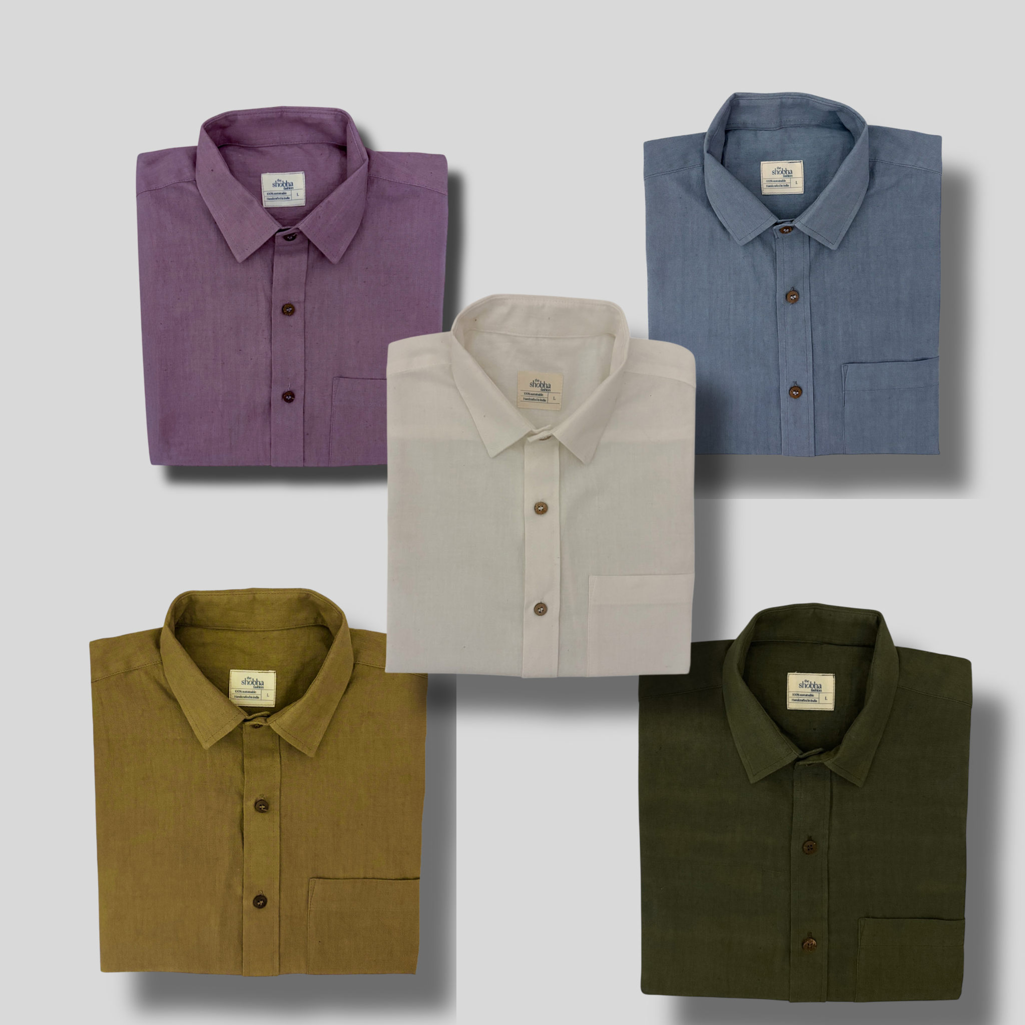 Khadi Shirt Set of Five — Classic Collar · Single Pocket