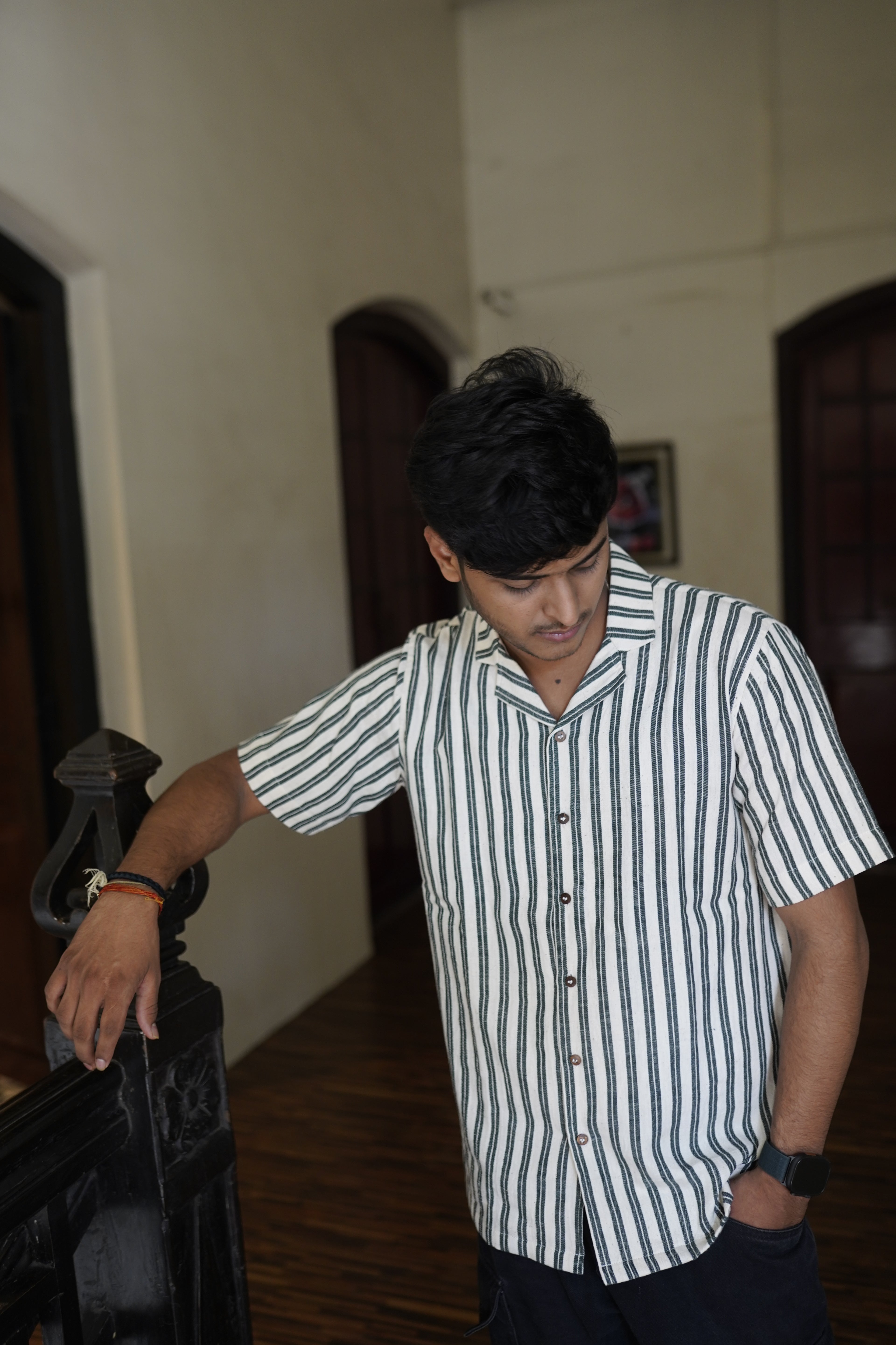 Pure Kala Cotton shirt green stripes