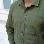 Classic Collar – Full Sleeve – Single Pocket – Handspun Khadi – Olive Green