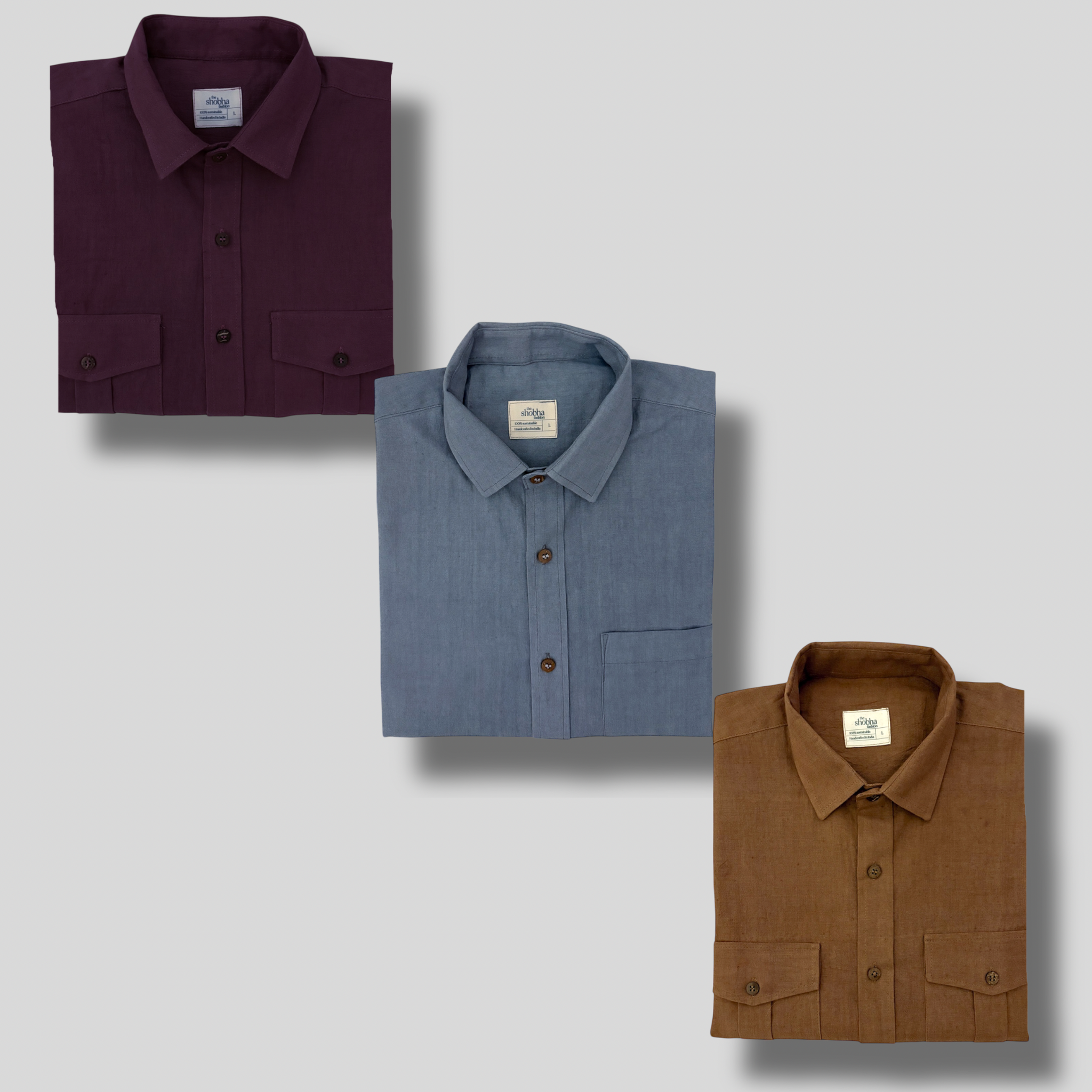 Khadi Shirt Trio — Classic Collar · Double & Single Pocket