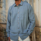 Classic Collar – Full Sleeve – Single Pocket – Handspun Khadi –  Blue