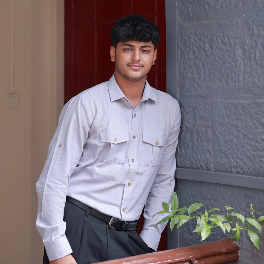 Khadi Shirt for Men – Double Pocket, Full Sleves- Grey