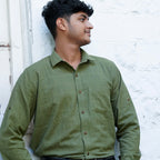 Classic Collar – Full Sleeve – Single Pocket – Handspun Khadi – Olive Green