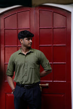 Classic Collar – Full Sleeve – Single Pocket – Handspun Khadi – Olive Green
