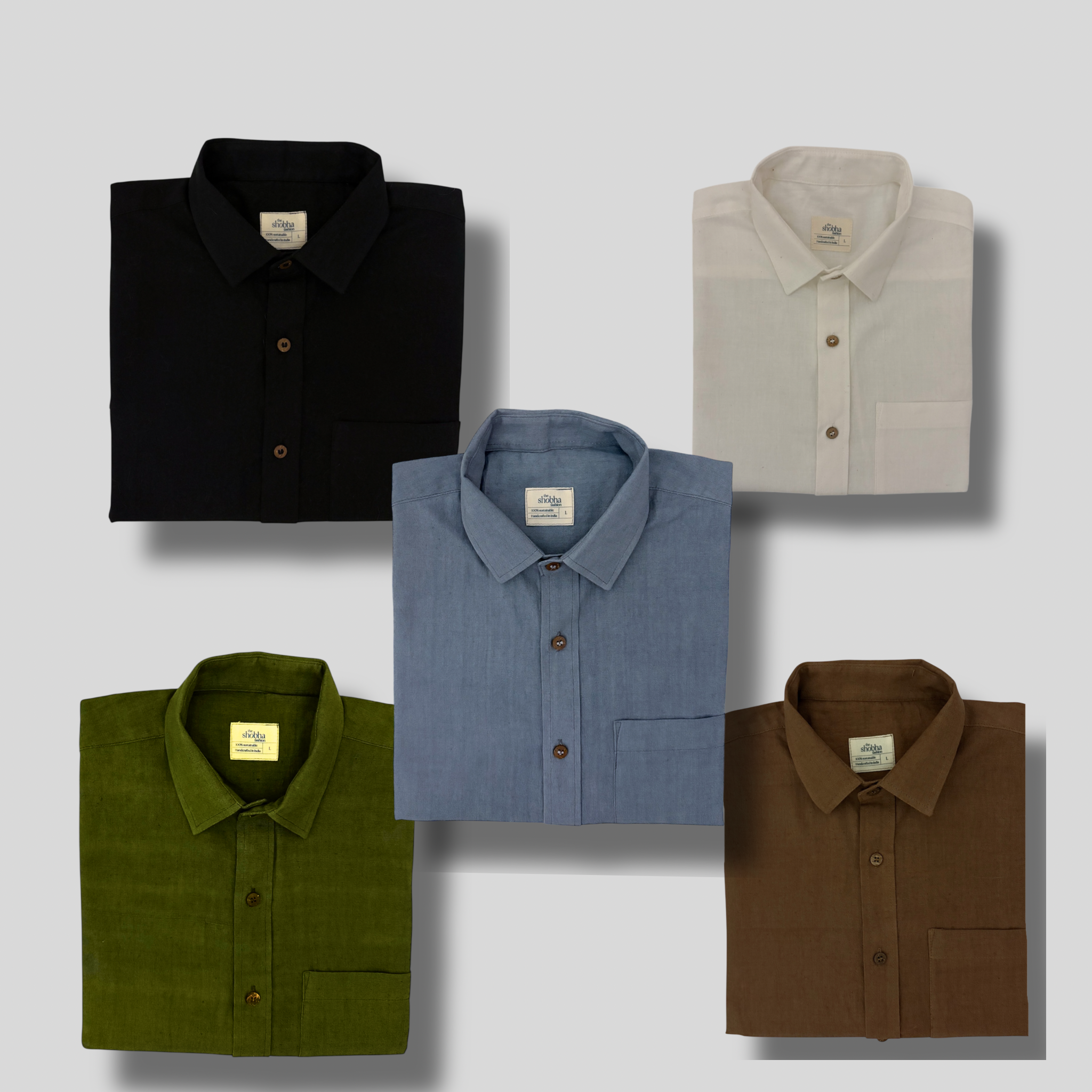Khadi Shirt Set of Five — Classic Collar · Single Pocket