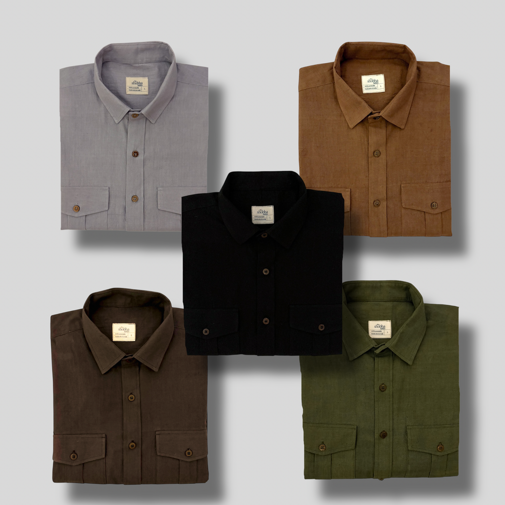 Khadi Shirt Set of Five — Classic Collar · Double Pocket