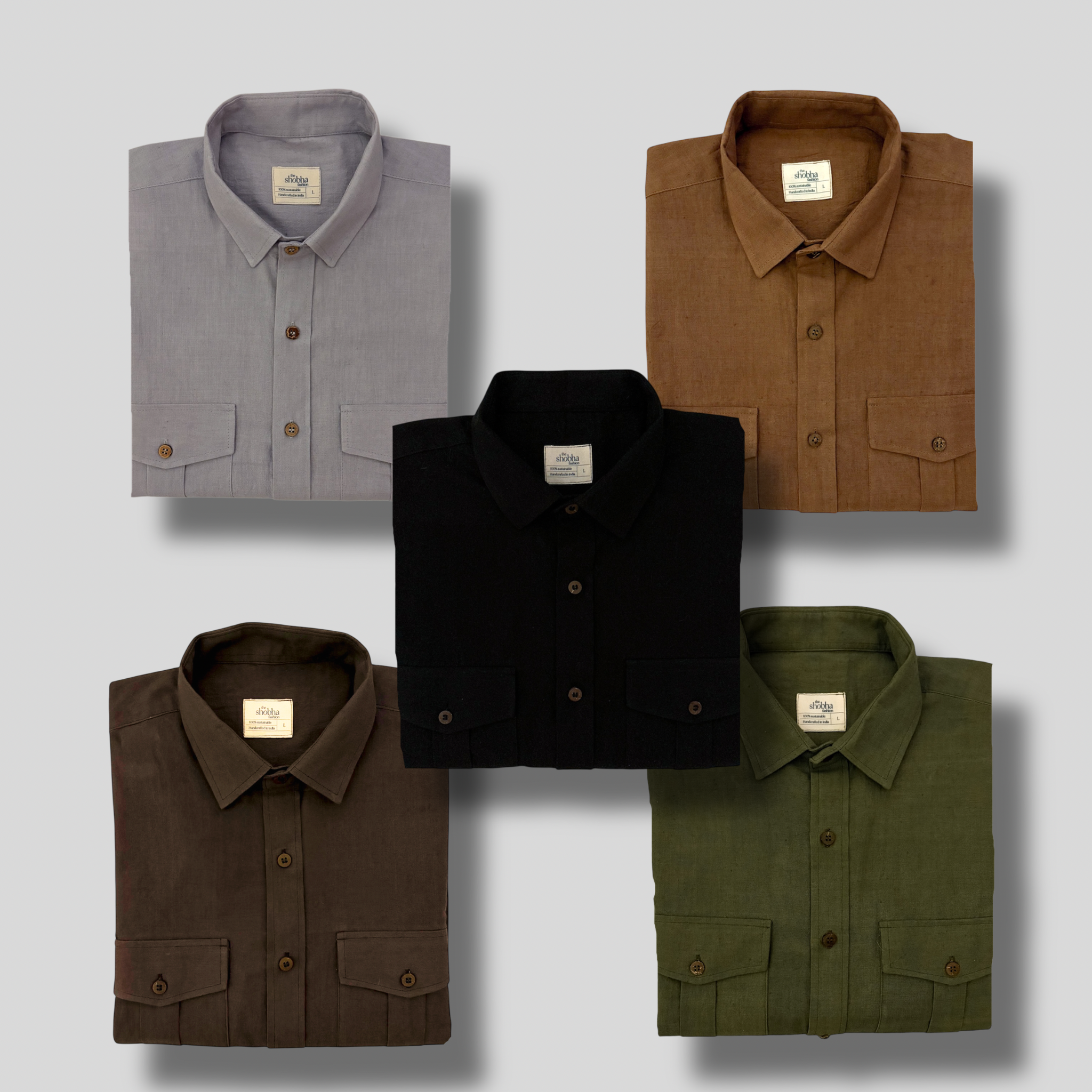 Khadi Shirt Set of Five — Classic Collar · Double Pocket