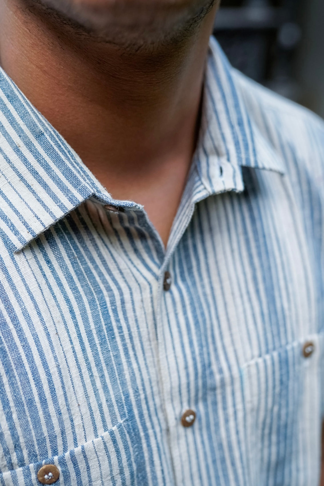 Kala Cotton Shirt for Men –  Double Pocket, Half Sleeves – Blue & White Stripes