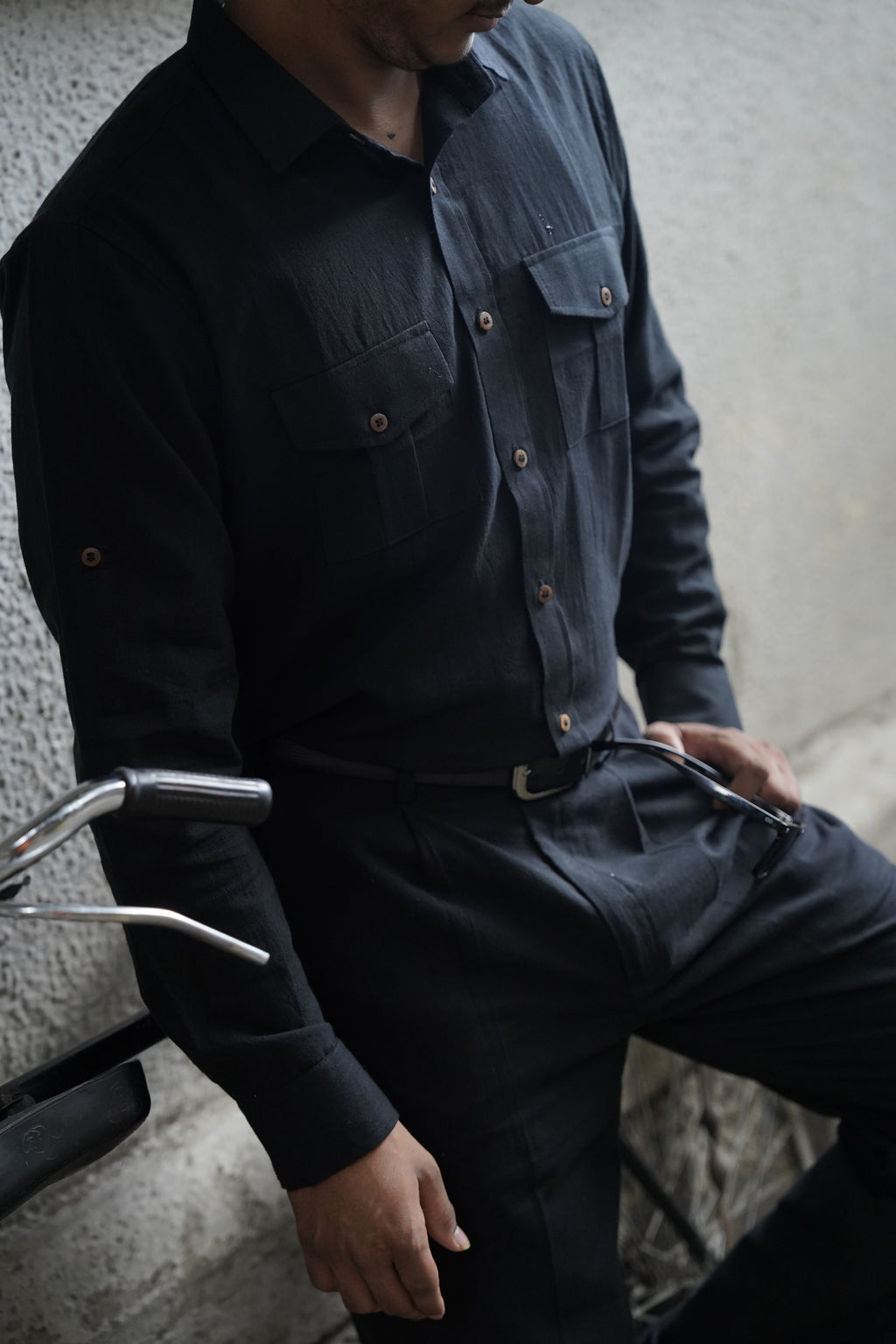 (Copy) Pure Khadi shirt black
