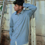 Classic Collar – Full Sleeve – Single Pocket – Handspun Khadi –  Blue