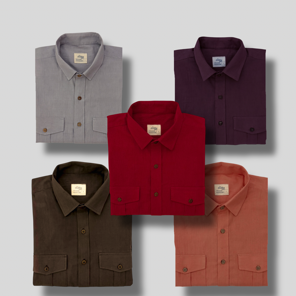 Khadi Shirt Set of Five — Classic Collar · Double Pocket