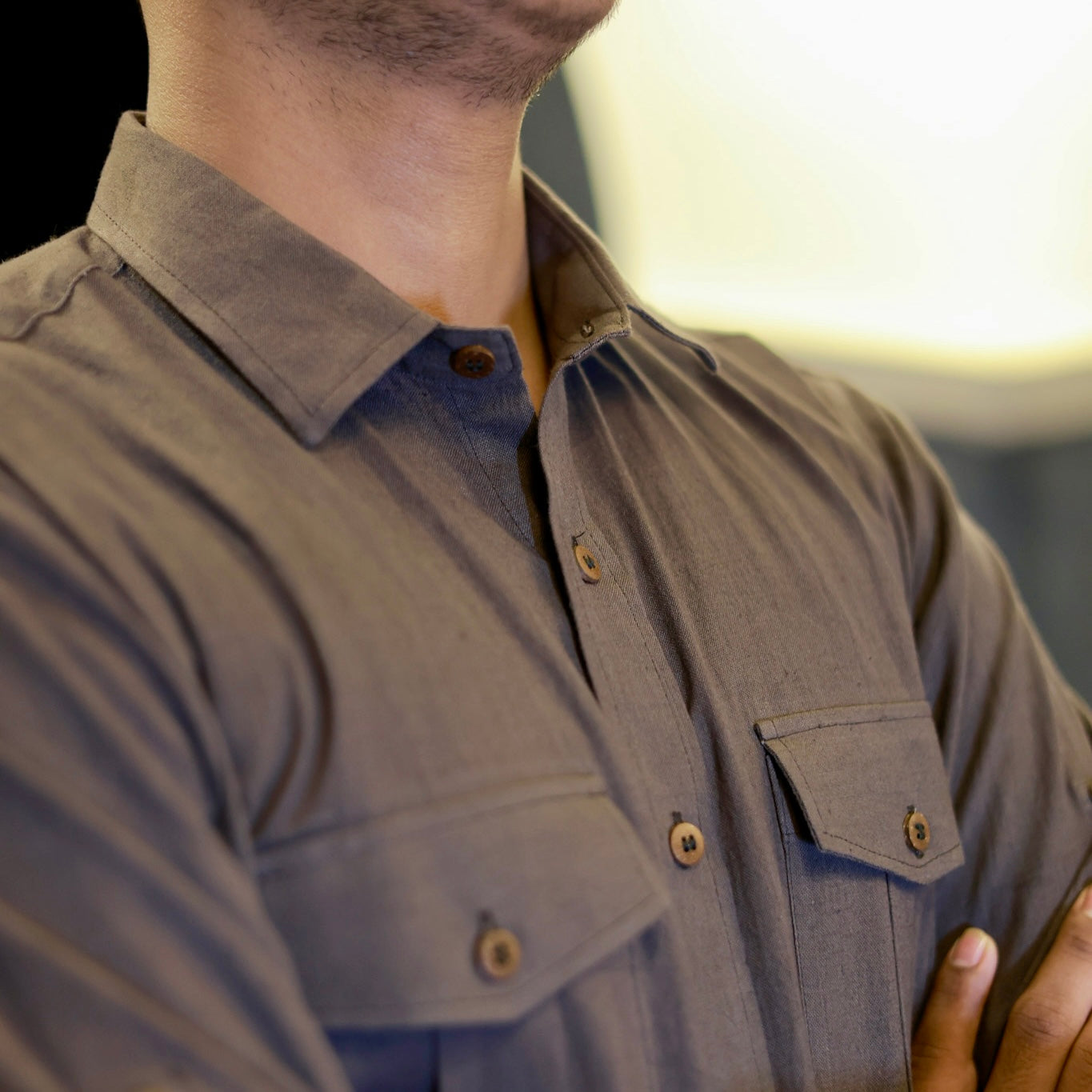 Khadi Shirt for Men – Double Pocket, Full Sleves- Dark Brown