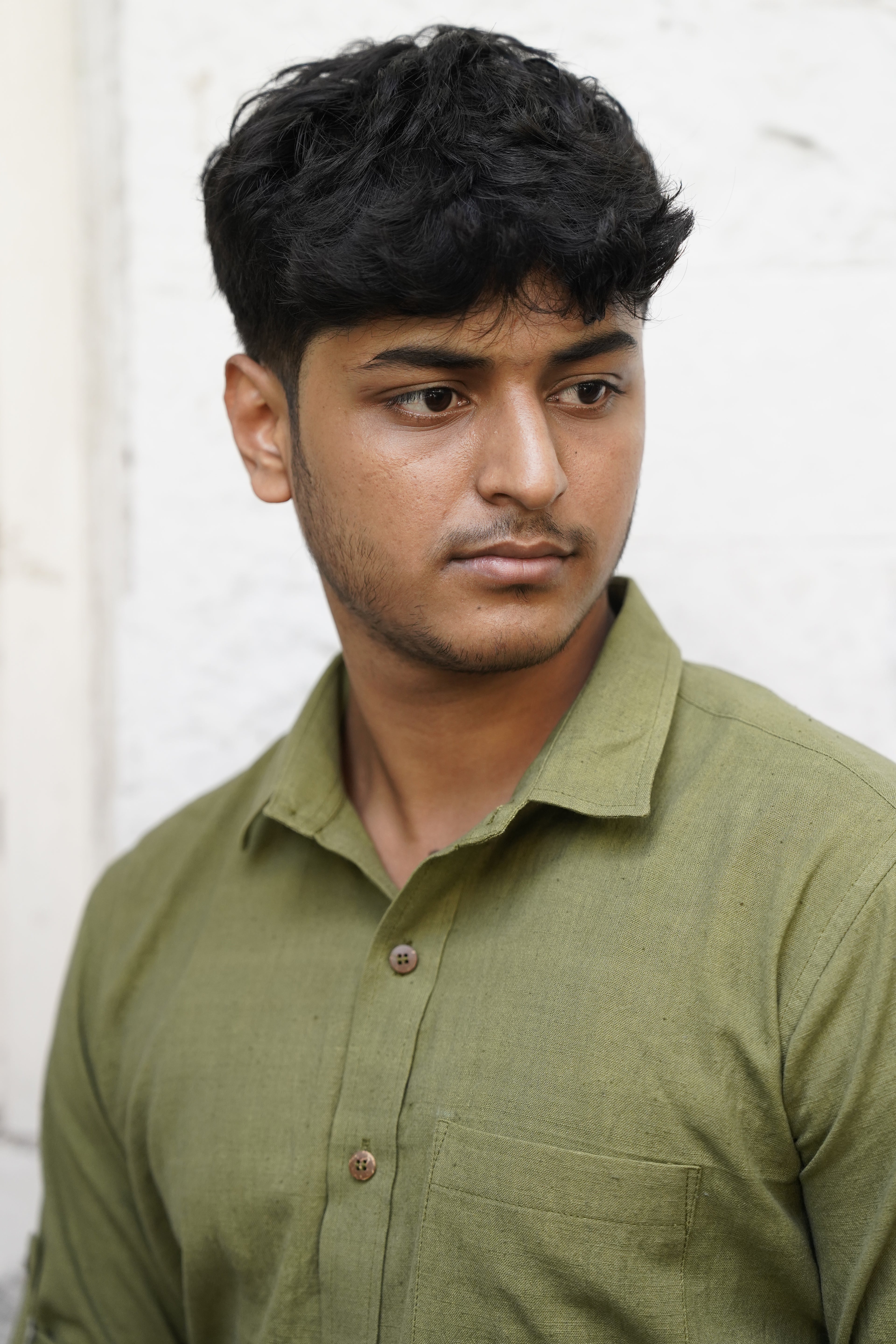 Khadi Shirt for Men – Single Pocket, Full Sleeves – Olive Green