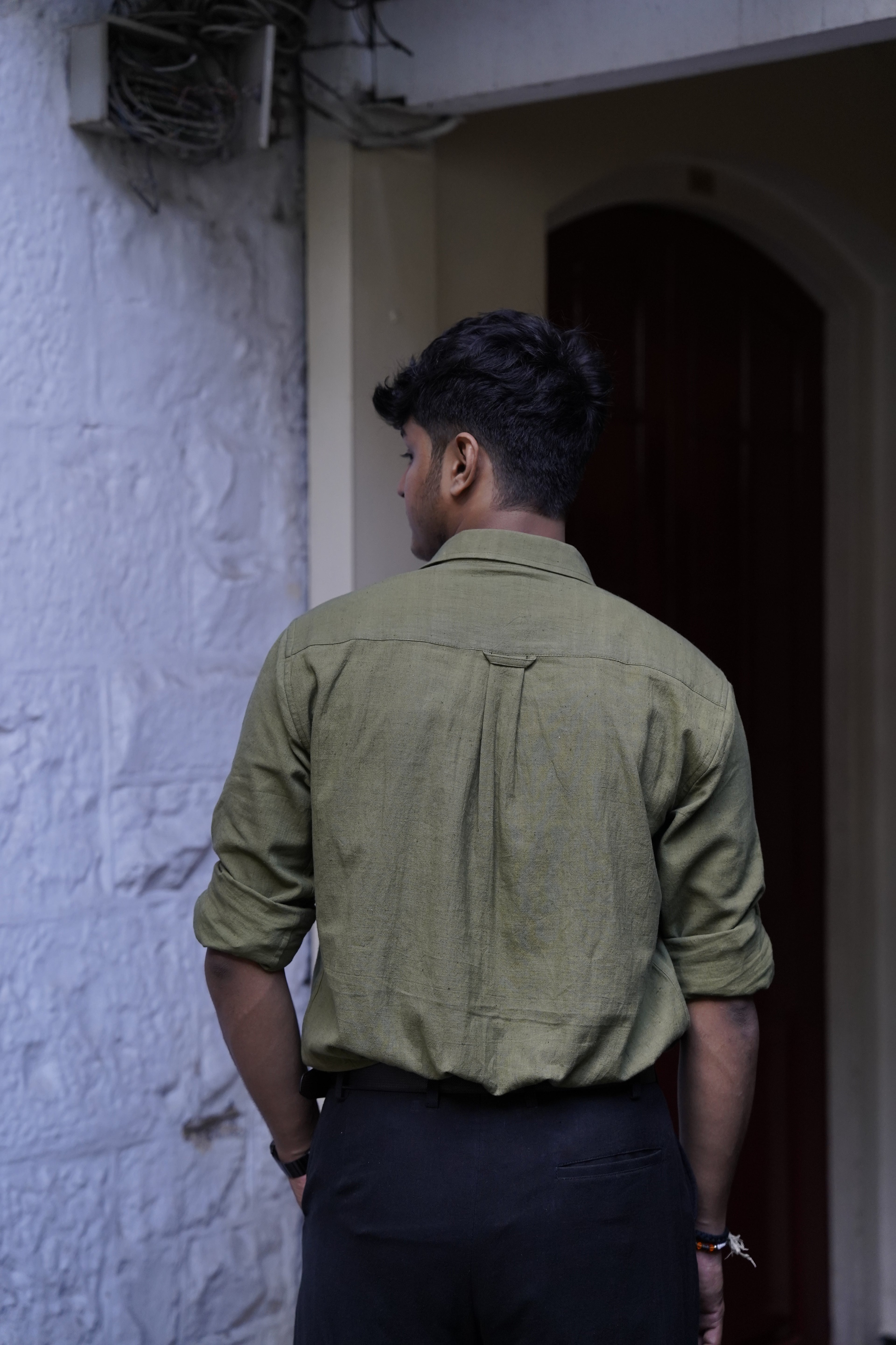 Khadi Shirt for Men – Single Pocket, Full Sleeves – Olive Green