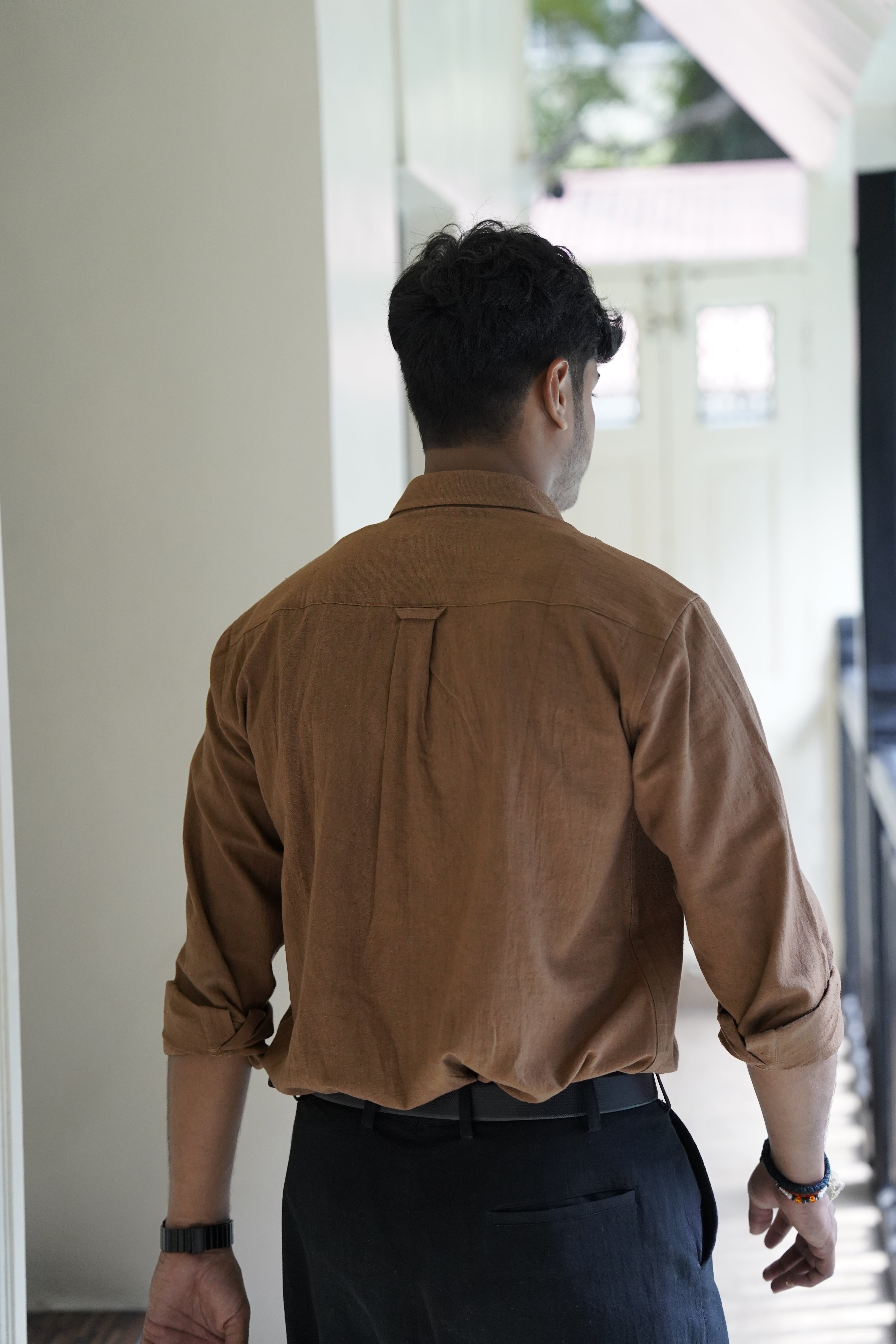 Khadi Shirt for Men – Single Pocket, Full Sleeves – Brown