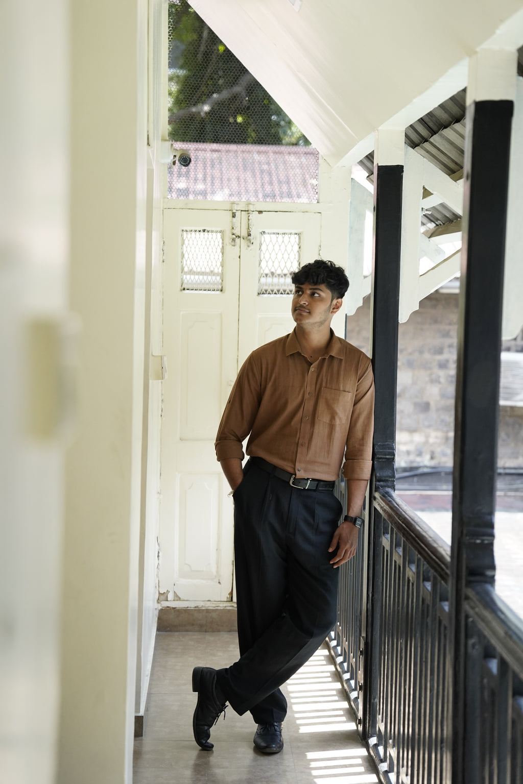 Khadi Shirt for Men – Single Pocket, Full Sleeves – Brown