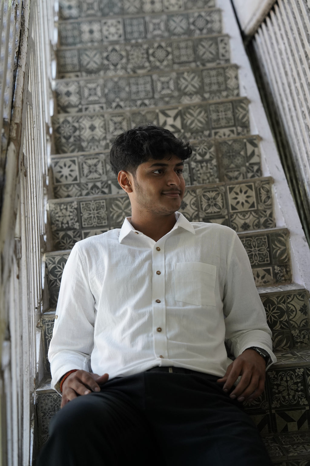 Khadi Shirt for Men – Single Pocket, Full Sleeves – White