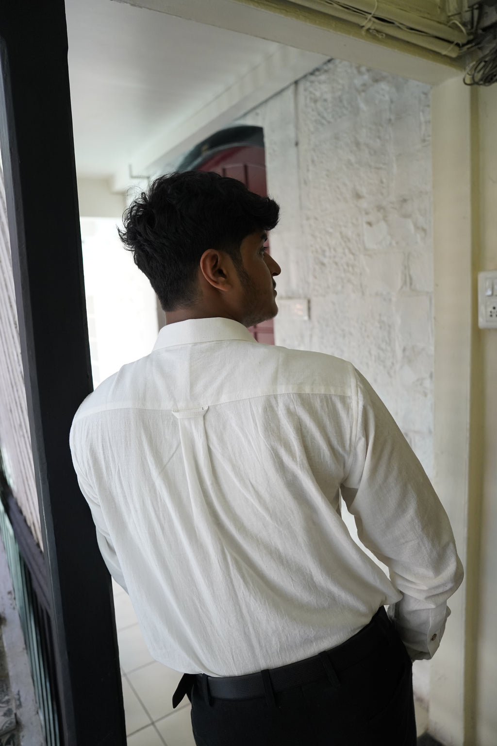 Khadi Shirt for Men – Single Pocket, Full Sleeves – White