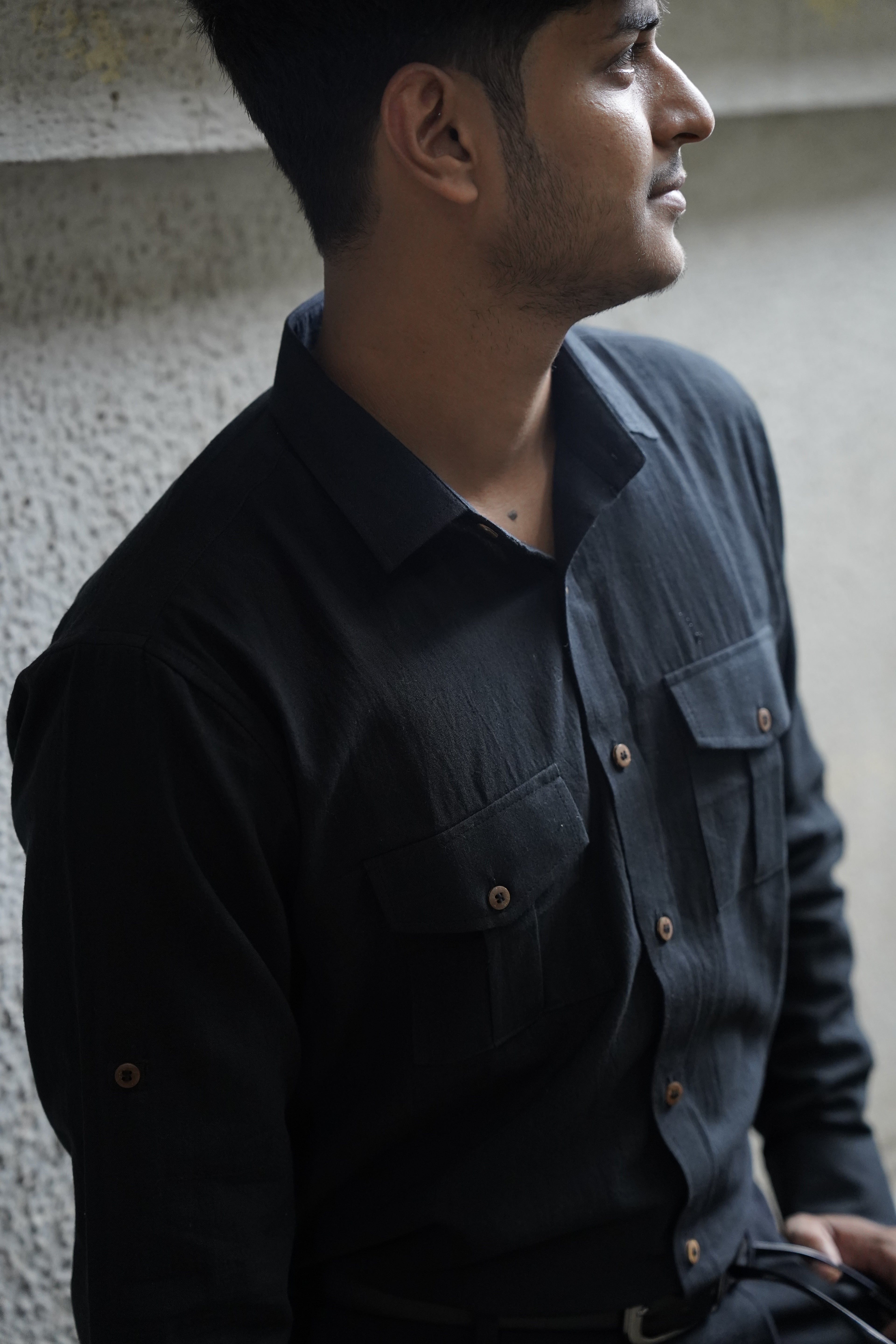 Khadi Shirt for Men – Double Pocket, Full Sleves- Black