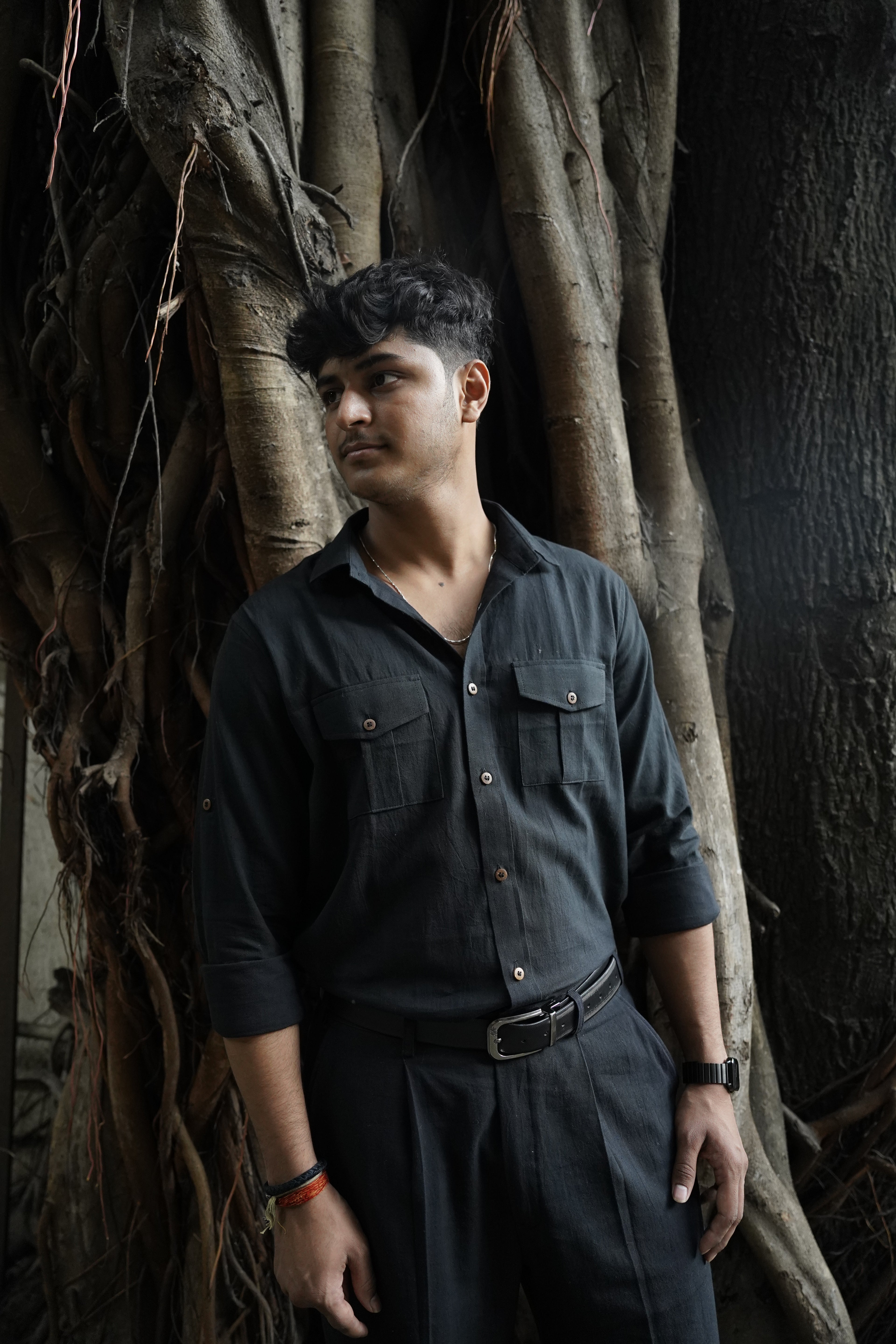 Khadi Shirt for Men – Double Pocket, Full Sleves- Black