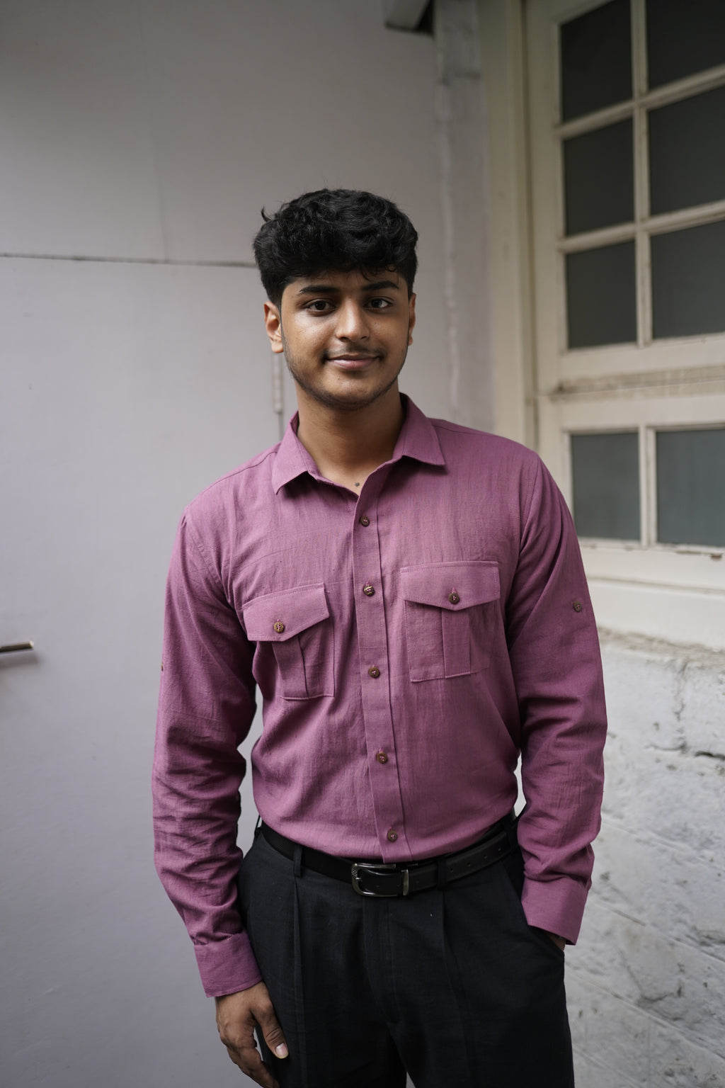 Khadi Shirt for Men – Double Pocket, Full Sleves- Mauve