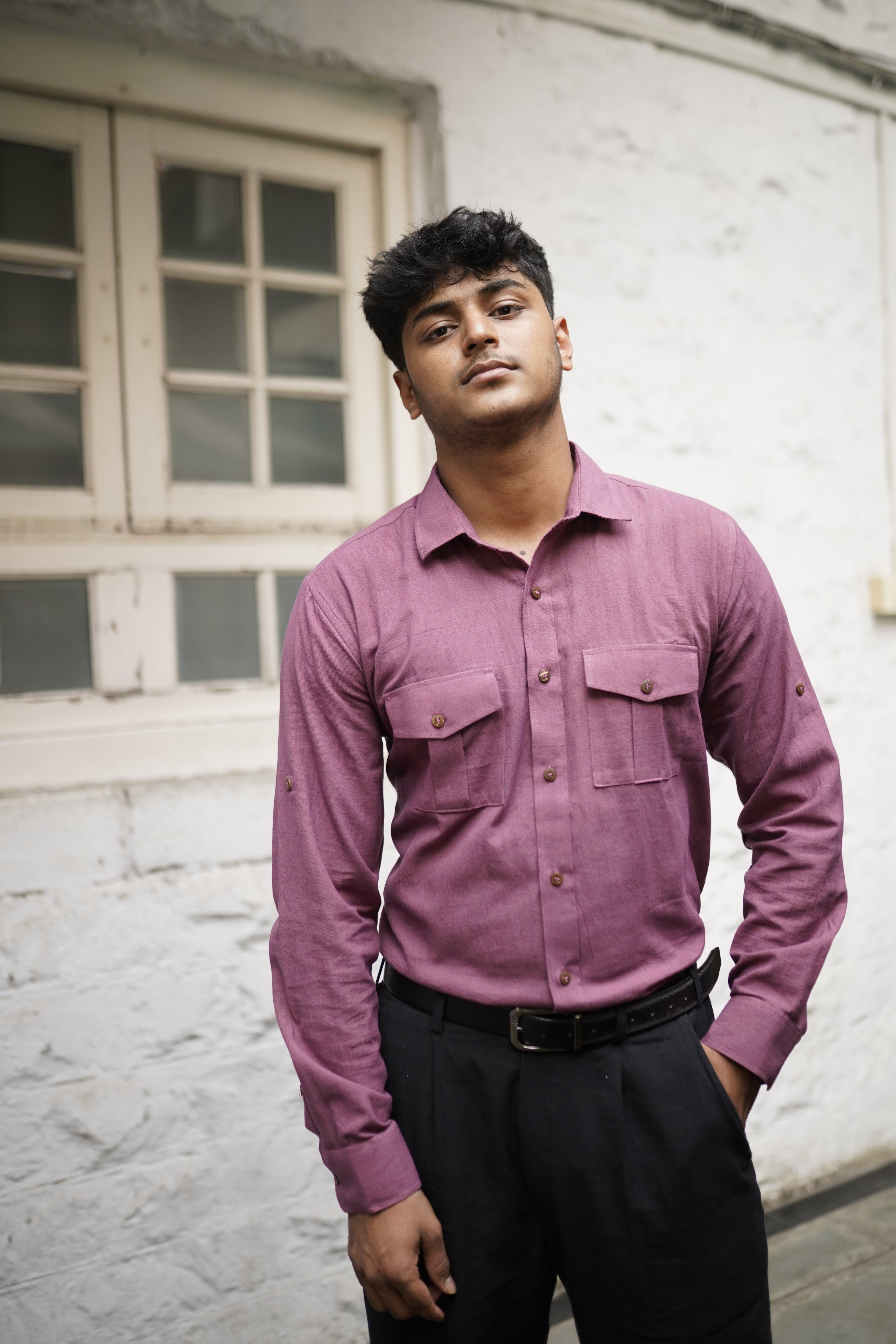 Khadi Shirt for Men – Double Pocket, Full Sleves- Mauve