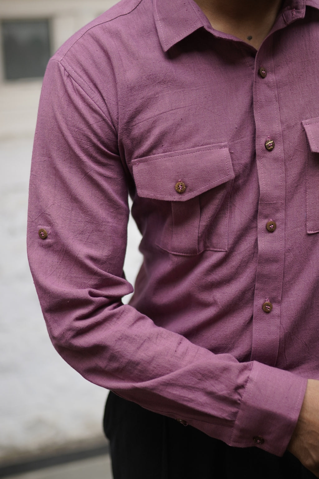 Khadi Shirt for Men – Double Pocket, Full Sleves- Mauve