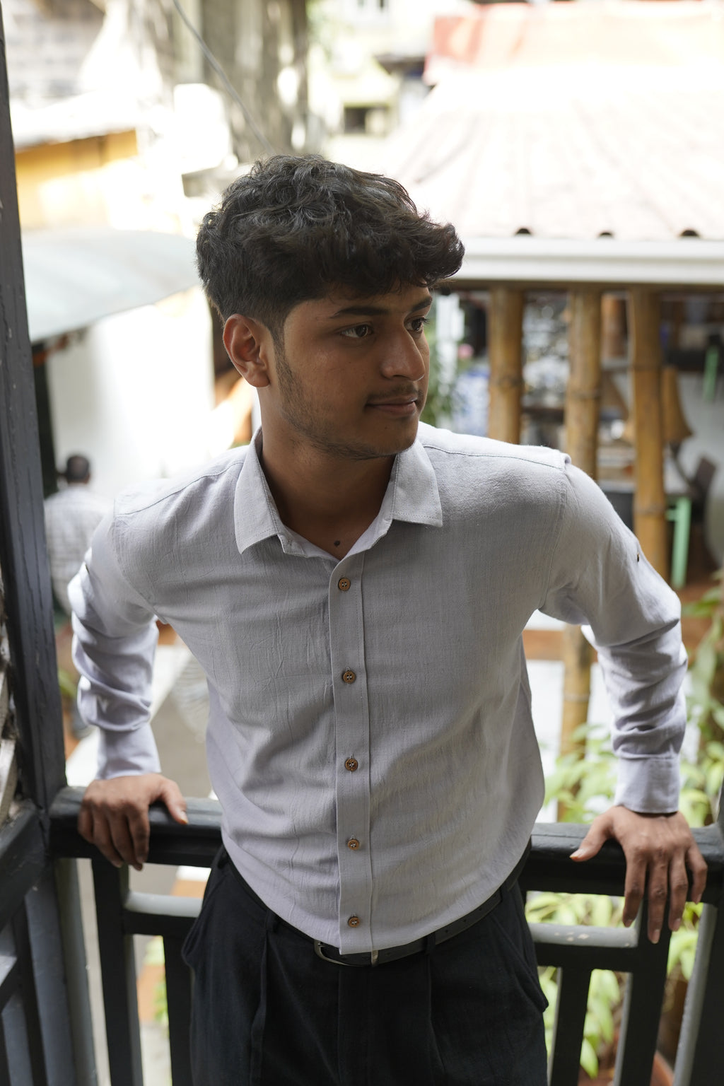 Khadi Shirt for Men – No Pocket, Full Sleeves – Mist Grey