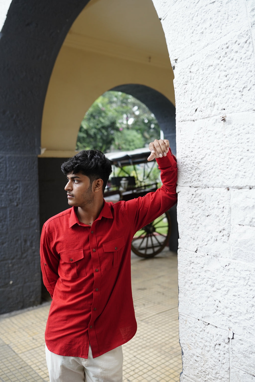 Khadi Shirt for Men – Double Pocket, Full Sleves- Brick Red