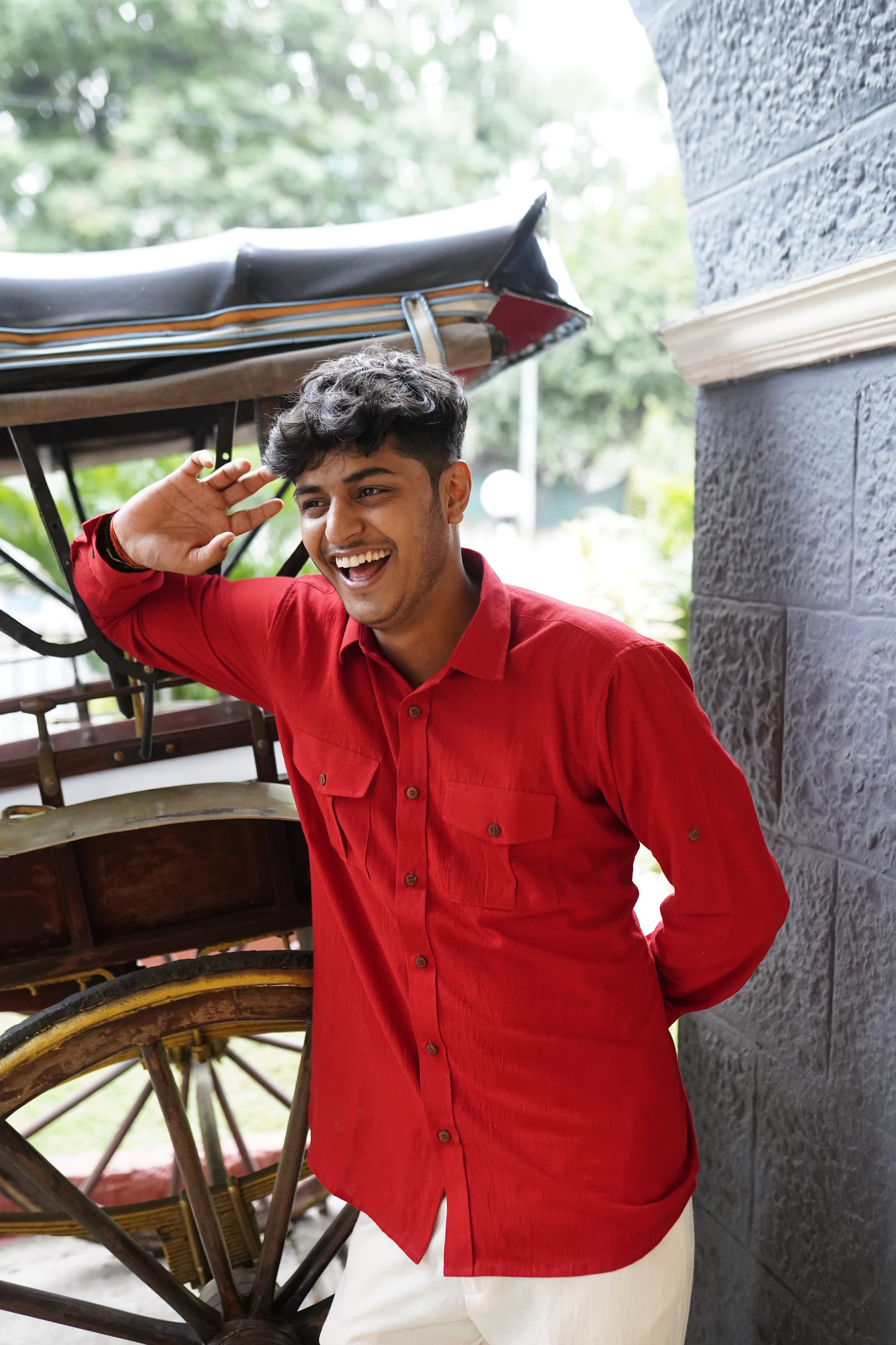 Khadi Shirt for Men – Double Pocket, Full Sleves- Brick Red