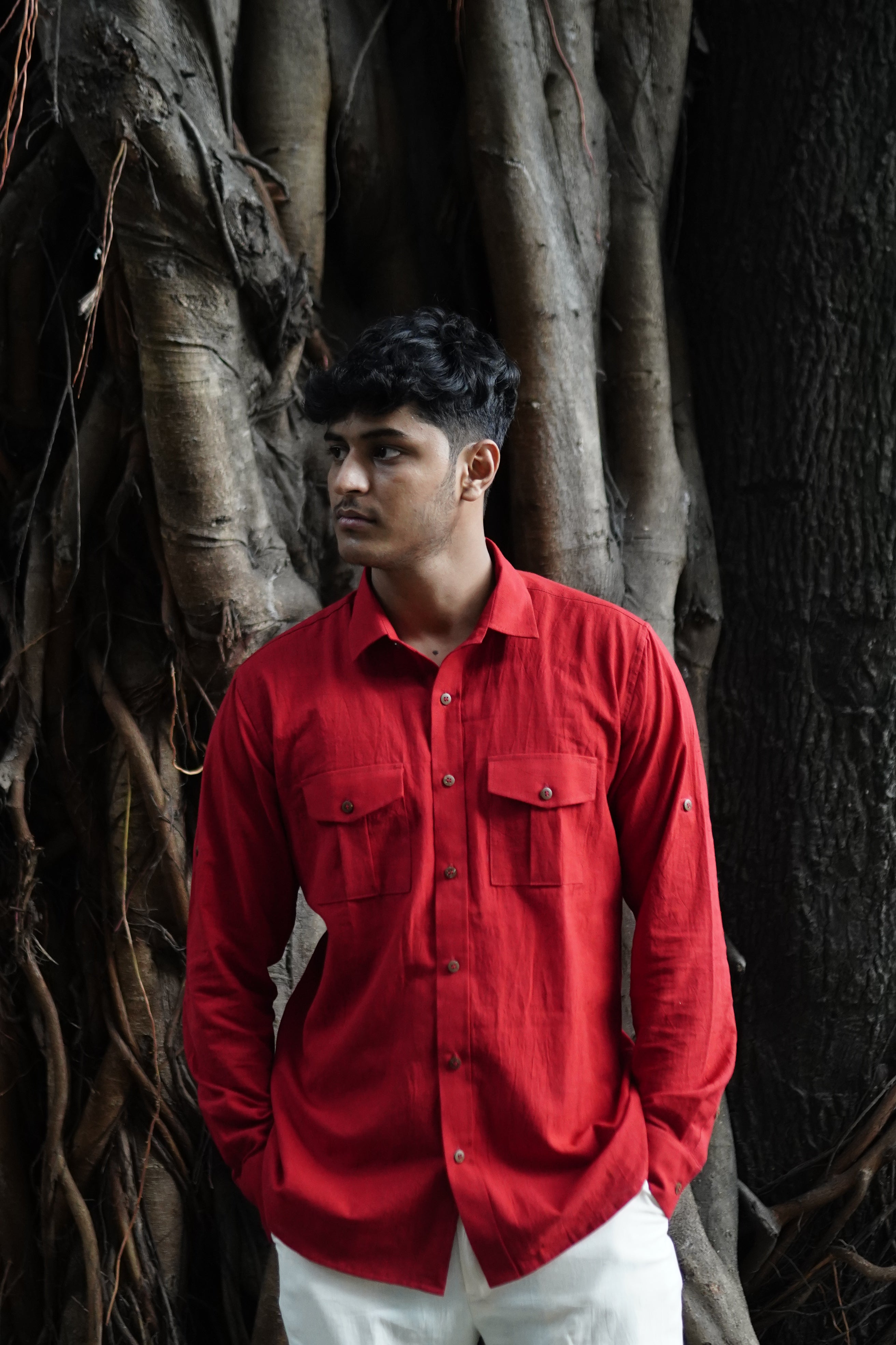 Khadi Shirt for Men – Double Pocket, Full Sleves- Brick Red