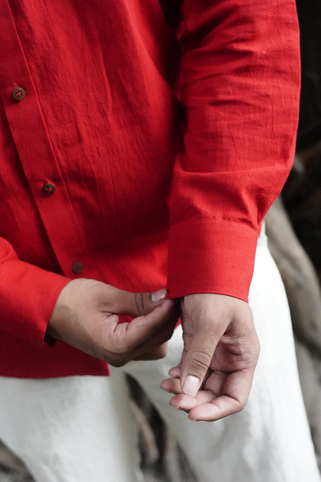 Khadi Shirt for Men – Double Pocket, Full Sleves- Brick Red
