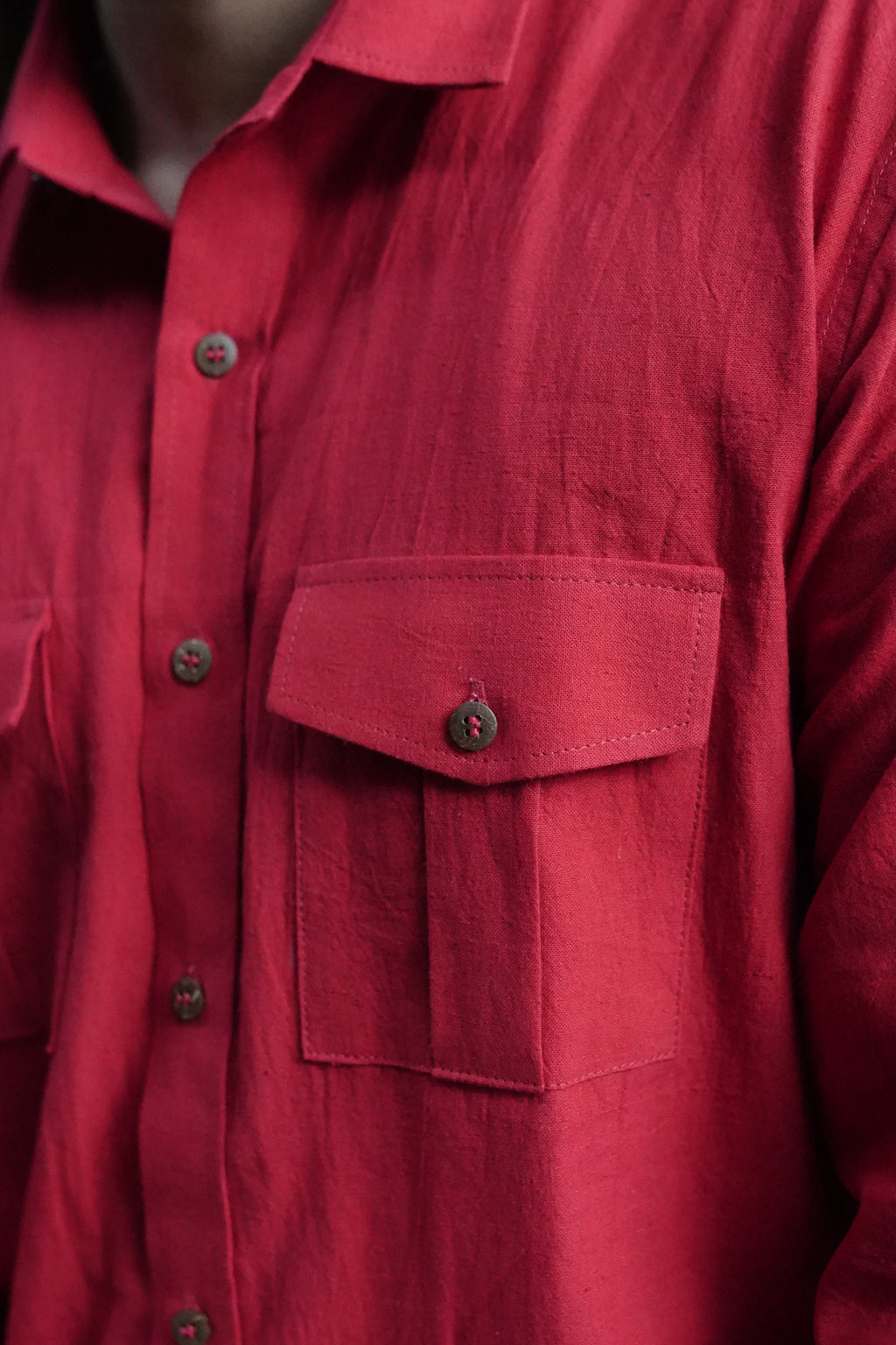Khadi Shirt for Men – Double Pocket, Full Sleves- Brick Red