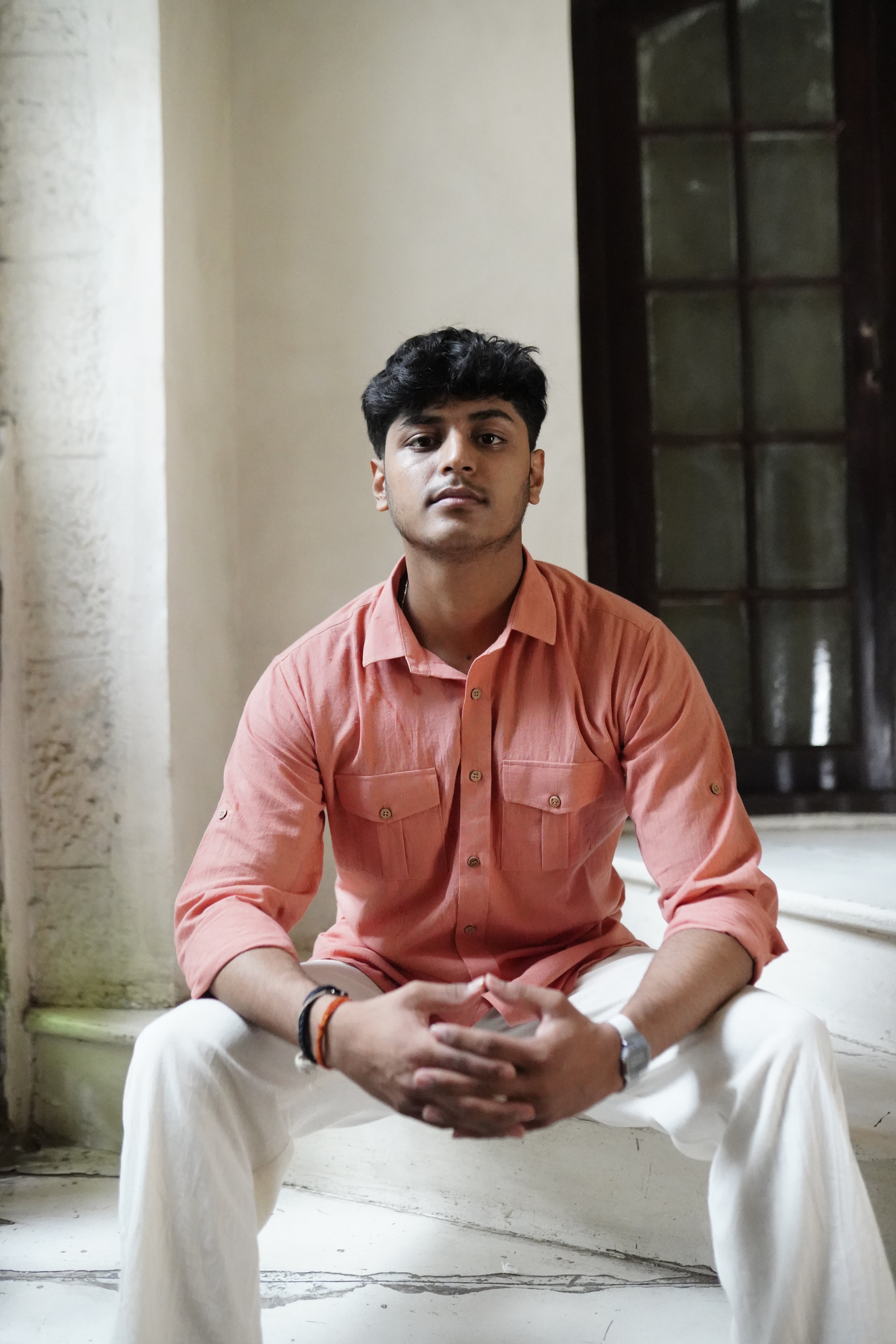 Khadi Shirt for Men – Double Pocket, Full Sleves- Orange